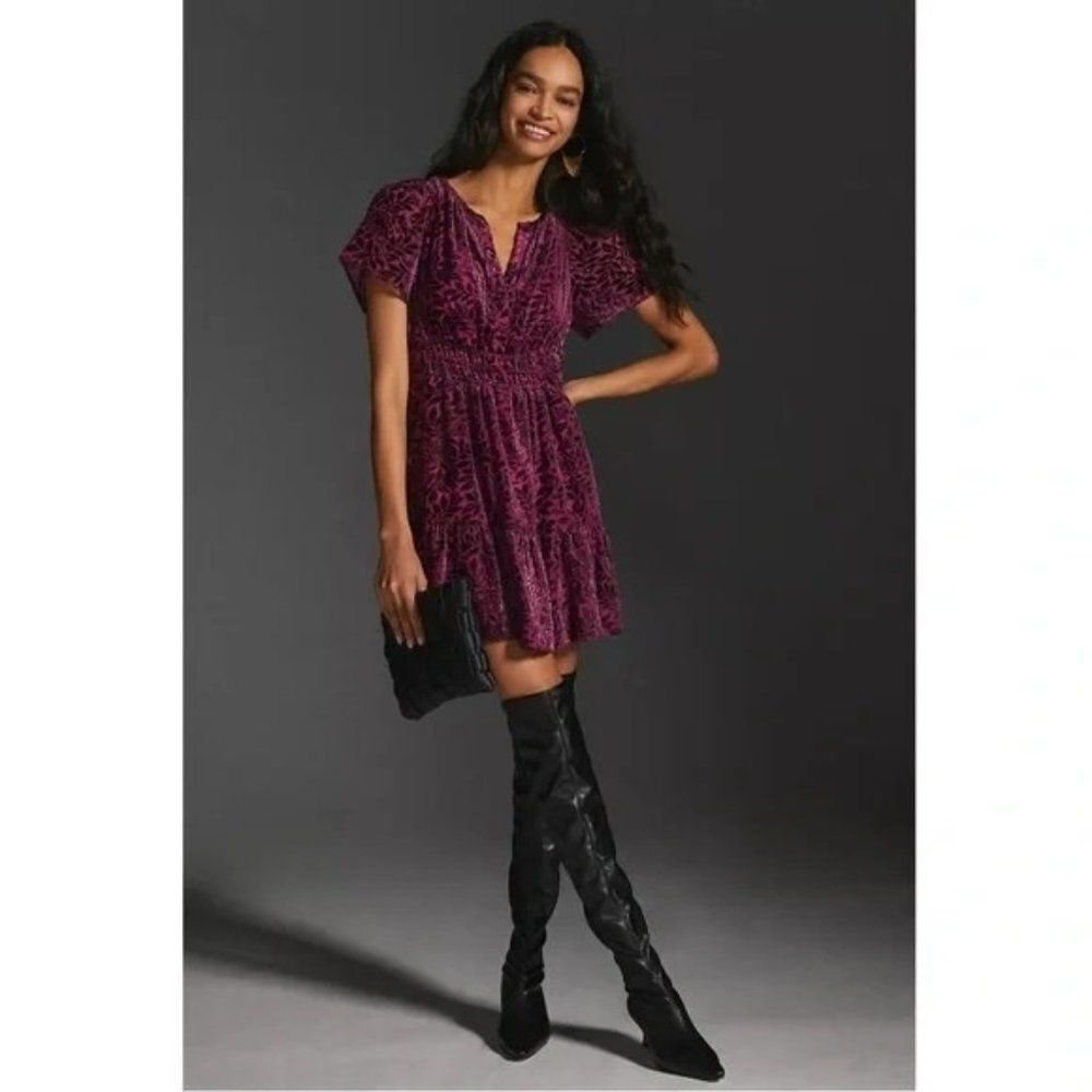 NWT Anthropologie Somerset Mini Dress Velvet Edition Rose Floral Print PETITE Me